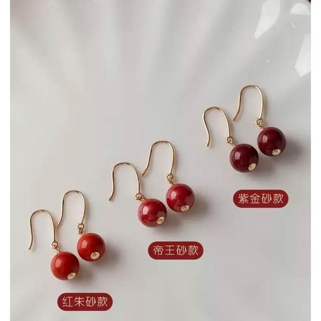 【米蘭精品】現貨+預購 硃砂耳環925純銀耳針-轉運除穢淨化招財開運14k包金高級感復古風3款74lh72