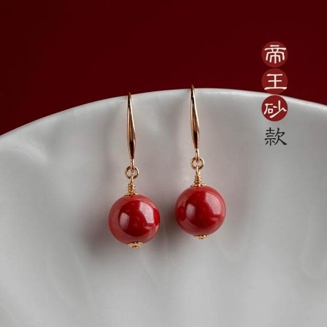 【米蘭精品】現貨+預購 硃砂耳環925純銀耳針-轉運除穢淨化招財開運14k包金高級感復古風3款74lh72