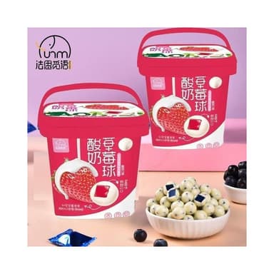 HanNaMiChan酸奶草莓球 夾心酸奶球 桶裝糖果 酸奶球 休閒零食 伴手禮 奶球 獨立包裝 巧克力夾心球