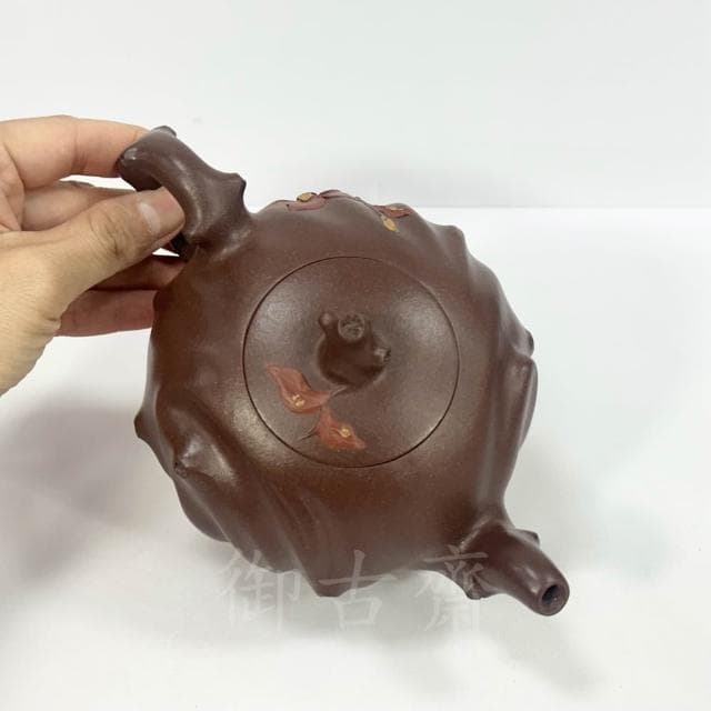【御古齋】中國宜興 紫砂壺 朱氏 報春壺 梅報春 名家壺 470cc 手工製作 泡茶壺 有落款 070305