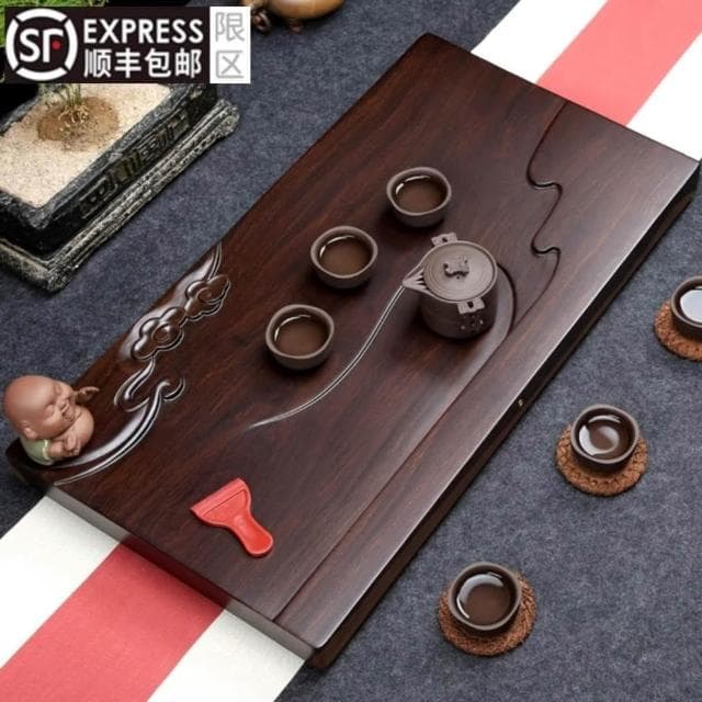 整塊非洲黑檀木茶盤實木茶臺現代簡約烏金石家用茶海排水功夫茶具