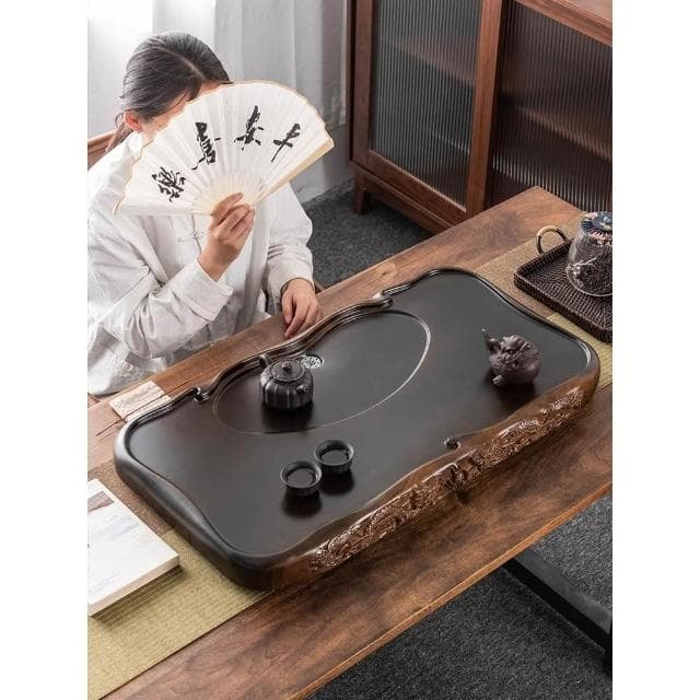高檔實木黑檀木茶盤家用簡約茶海茶臺客廳茶具小型原木茶託盤排水