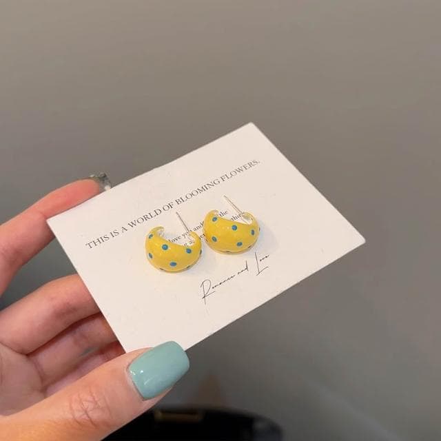 🎗飾間首飾鋪 小清新黃色滴釉波點耳環飾品銀針復古氣質輕奢耳飾首飾