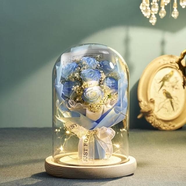 永生花玻璃罩 香皂花 畢業花束 父親節禮物 七夕情人節 送老師 畢業禮物 情人節禮物 送女友 藍玫瑰玻璃罩花束