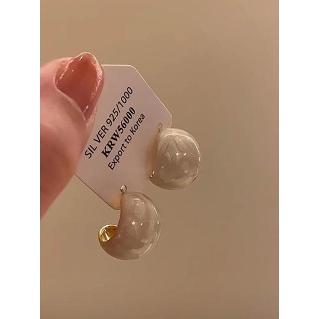 🎗飾間首飾鋪 法式復古奶白色滴釉豆豆耳環首飾藝術感橢圓幾何耳飾氣質百搭飾品
