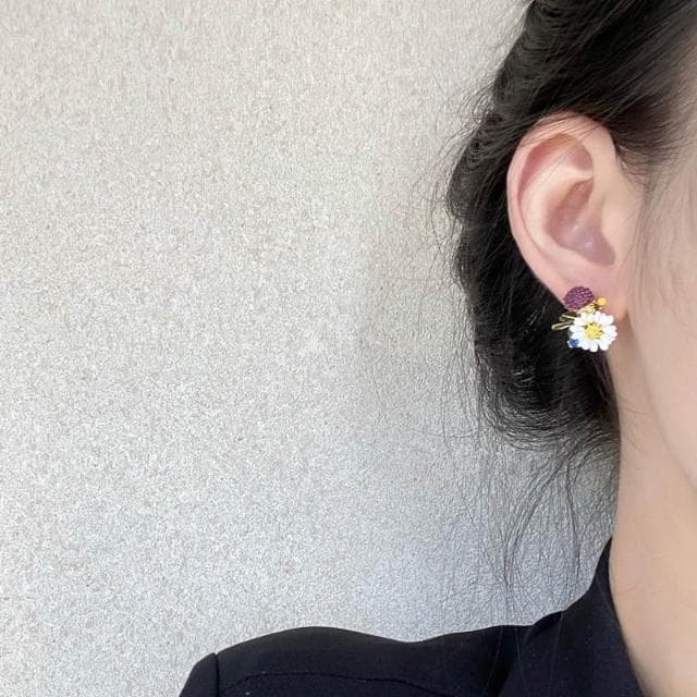 🎗飾間首飾鋪 復古琺瑯花朵耳環飾品不對稱小眾設計感首飾耳飾