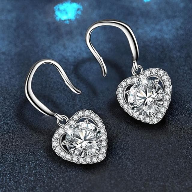 【LEEHER】飾品/耳環/女生耳環/純銀耳環/莫桑石/愛心耳環/S925/垂墜耳環/吊墜耳環/耳釘/百搭/高級感