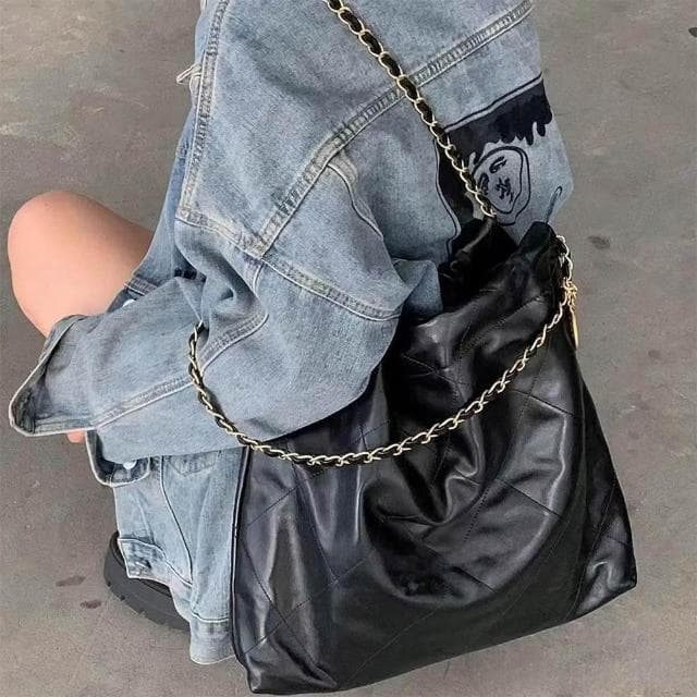 【LEESA】大容量包包\牛皮腋下包\單肩包\大包包\垃圾袋包\托特包\真皮包包\小香風包包\菱格包\鏈條包\黑色包包\禮物