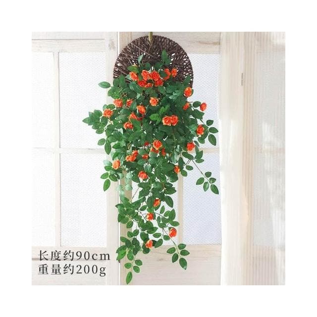 宅配免運 仿真薔薇花 牆面垂吊假花 玫瑰藤蔓 戶外綠植 塑膠壁掛花 陽臺裝飾綠植植物 裝飾花