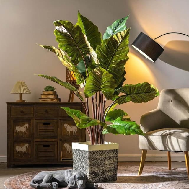 暖巢家居 宅配免運+預購 大型仿真闊葉植物 彩虹芋 假樹盆栽 客廳仿生綠植 造景裝飾 綠植擺件 沙發邊大型仿真綠植