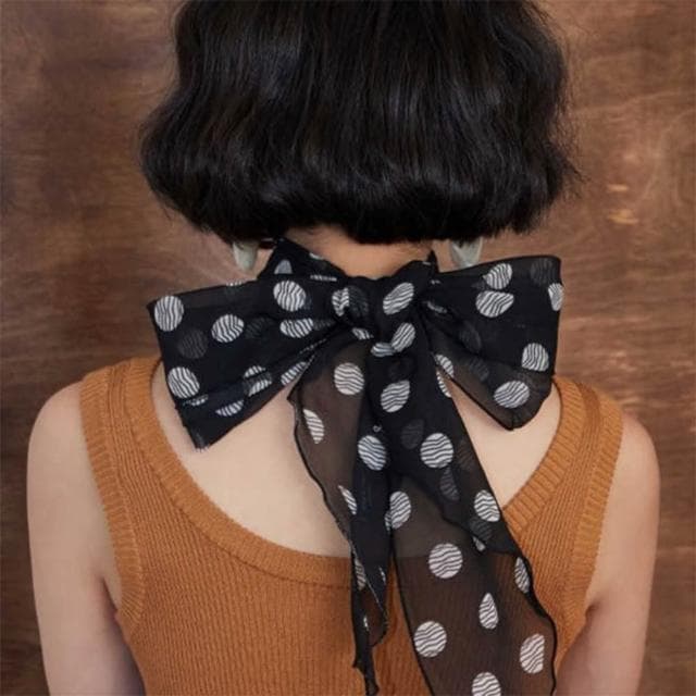 【EMMA SUE】格紋絲巾 長絲巾 桑蠶絲 包包裝飾 配飾 絲質圍巾 絲巾 繫脖 領口 穿搭 波點絲巾 領巾 襯衫搭配 法式絲巾 