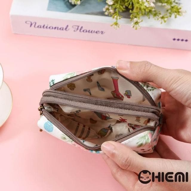 【CHIEMI】可愛小動物們質感拉鏈雙層小零錢包化妝包 收納包 零錢包 小朋友包 交換禮物