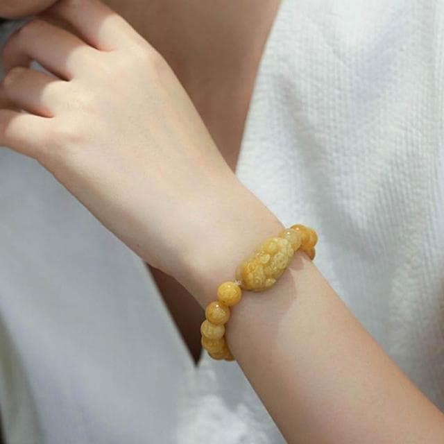【LEESA】金絲玉\貔貅\貔貅手鍊\黃玉貔貅\玉石\玉器\玉墜\招財\玉手鍊\本命年\飾品\手鍊\手串\禮物\男生手鍊\避邪