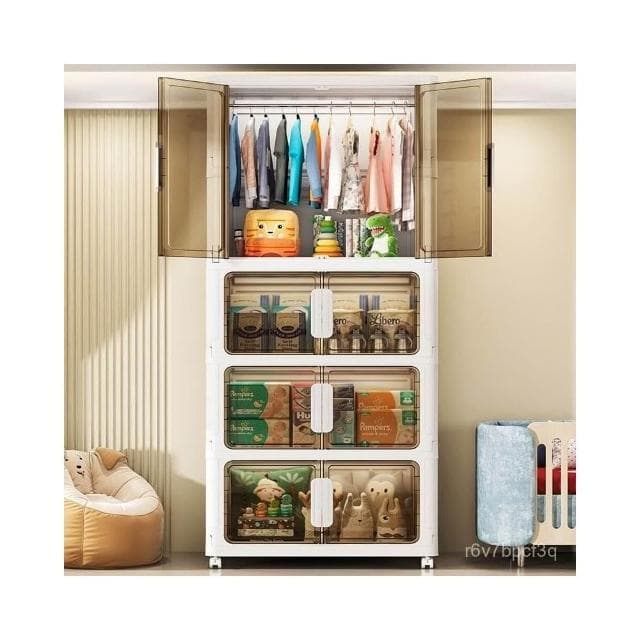 爆款80CM寬嬰兒掛衣兒童家用儲物櫃簡易雙開門臥室寶寶衣櫃收 折疊櫃 收納櫃 衣櫃 衣櫥 收納箱 大容量儲物櫃 整理箱