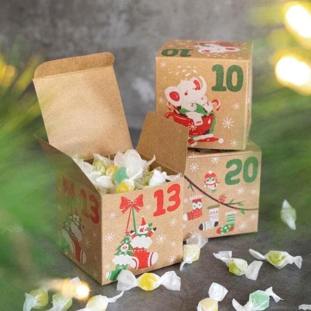 聖誕倒數牛皮紙盒 (禮物盒 24入 每日一盒 包裝盒 收納盒 空盒子 禮品盒 紙盒 牛皮盒 耶誕節 聖誕節)