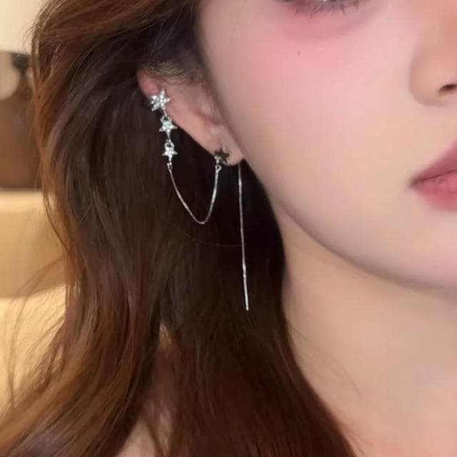 🎗飾間首飾鋪 耳飾閃鑽星星流蘇耳環骨夾一體成型首飾飾品輕奢高級感氣質耳釘