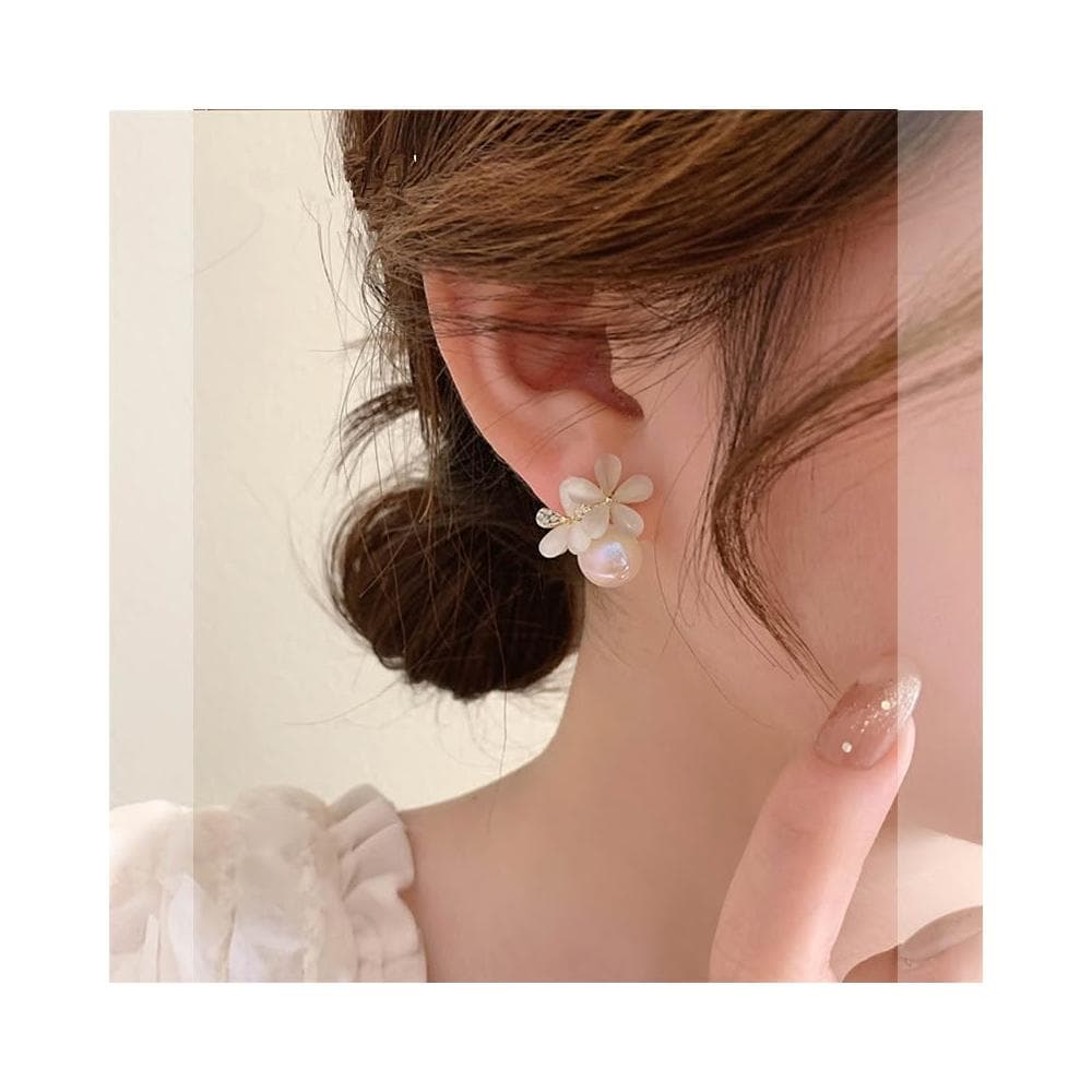 🎗飾間首飾鋪 法式仿珍珠仿貓眼石耳釘花朵耳環首飾爆款獨特設計高級感耳飾飾品