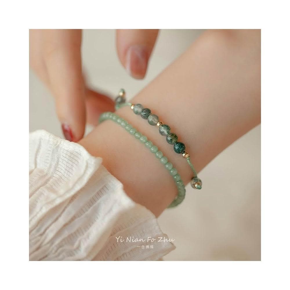 【開運堂】現貨 水草瑪瑙葡萄石手工編織手繩天然石幸運金珠小眾設計禮物14k金輕奢疊戴手鍊