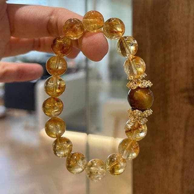 【LEESA】招財手鍊\能量水晶\開運手串\串珠手鍊\禮物\虎眼石手鍊\天然水晶\手串\本命年\黃塔金\天然石