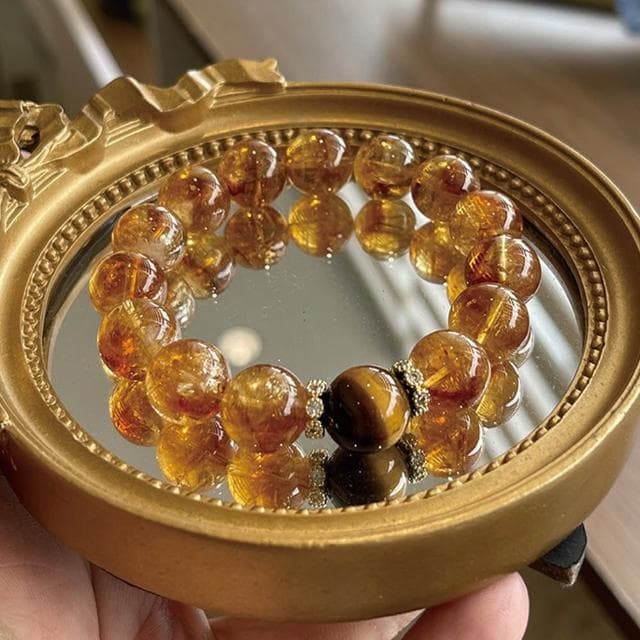 【LEESA】招財手鍊\能量水晶\開運手串\串珠手鍊\禮物\虎眼石手鍊\天然水晶\手串\本命年\黃塔金\天然石
