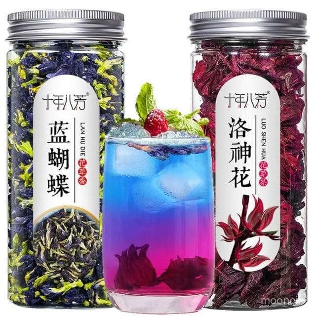 富富甄選 正品洛神花茶蝶豆花組閤裝玫瑰茄紅桃k幹花藍蝴蝶網紅調色水果茶