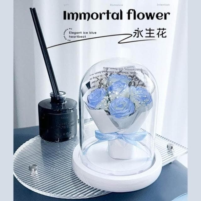 香皂花玻璃罩  香皂玫瑰花小夜燈 教師節 生日禮物 七夕情人節 碎冰藍玫瑰 不凋花盅 公仔防塵罩 創意禮品 高級有質感