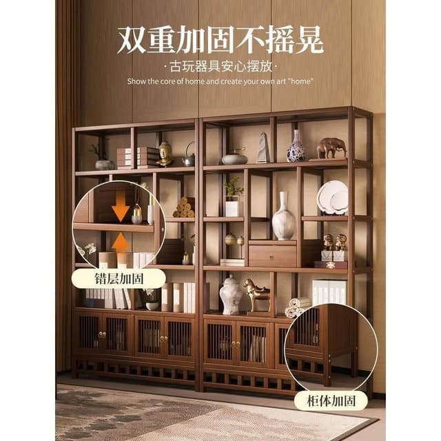 新中式博古架茶室茶葉架非實木茶具復古茶櫃收納置物架隔斷展示架
