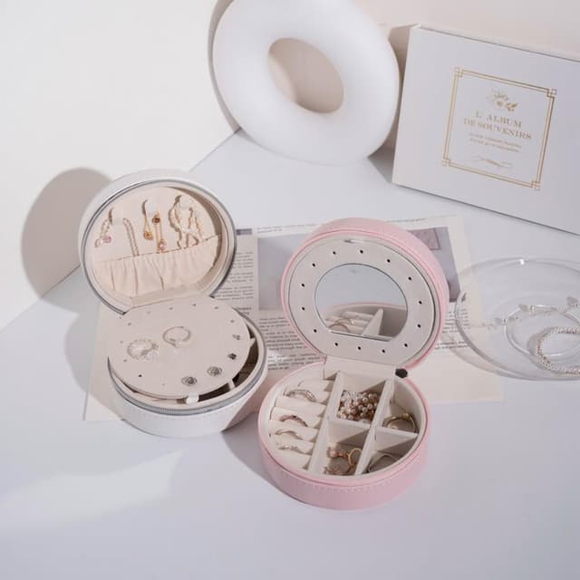 【Porabella】新款質感首飾盒 雙層半圓形珠寶盒 小巧輕便 絨布盒飾品盒 戒指項鍊耳環耳夾收納 飾品收納 交換禮物