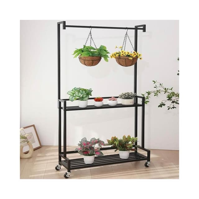 网红花架 阳台铁艺置物架 双层室内落地阶梯式花盆架 移动带轮花架子 盆栽花架 室内植物架 吊籃陽臺花架 戶外花盆架