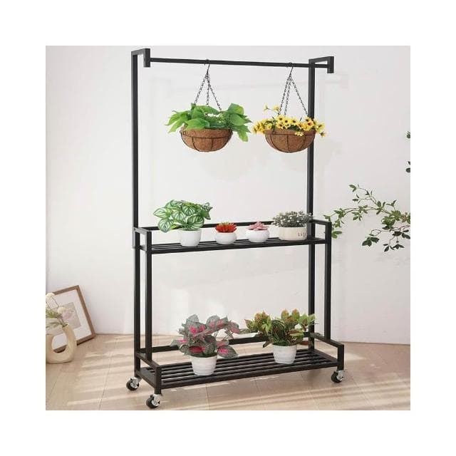 网红花架 阳台铁艺置物架 双层室内落地阶梯式花盆架 移动带轮花架子 盆栽花架 室内植物架 吊籃陽臺花架 戶外花盆架