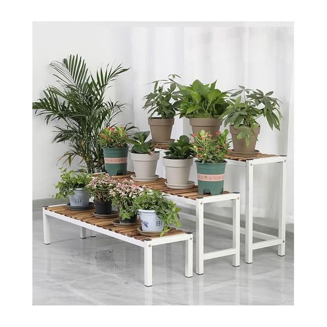 实木铁艺阳台花架 落地式客厅阶梯多层置物架 多肉花盆架 植物摆放架 陽台家用階式擺放架 鐵藝實木多肉花盆架戶外庭院盆栽架