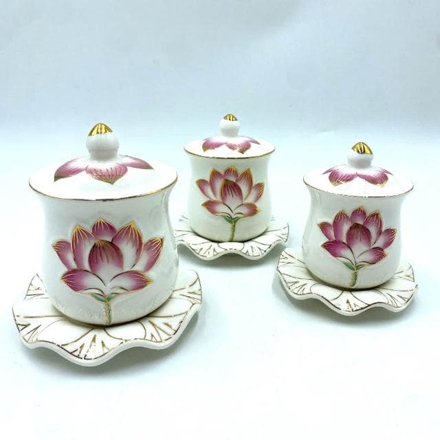 【古德金香】描金紅色蓮花茶杯 佛杯 敬茶杯 / 單入組三種尺寸 / 佛具 拜拜用品 神明 觀音 中元普渡