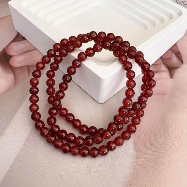 【Paiya 派亞】5MM澄石榴石澄紅石榴冰透乾淨深艷色手鏈手串女人石水晶飾品三圈可當項鍊