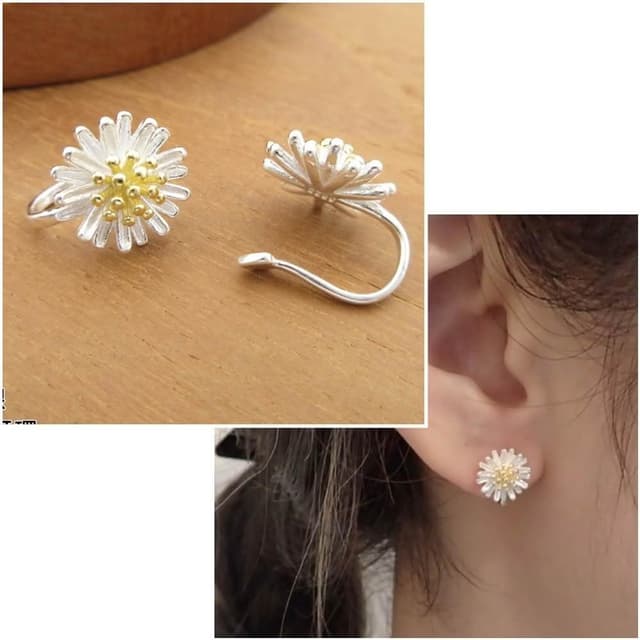 【海洋盒子】雙色雛菊花朵925純銀夾式耳環(925純銀夾式耳環)