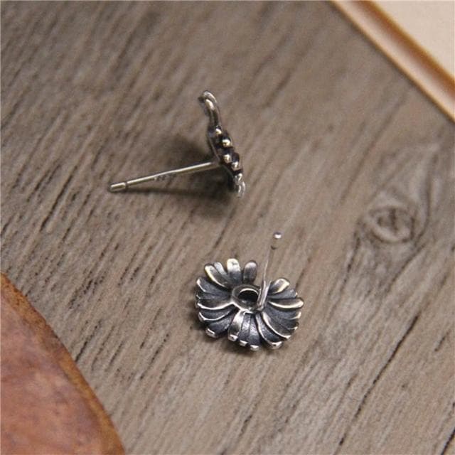 【巴黎精品】現貨+預購 S925手工純銀耳環足銀泰銀耳釘耳飾首飾耳針耳圈情人節禮物-復古菊花男女飾品a1kj5