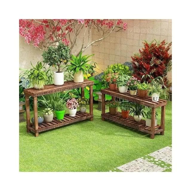 陽台置物架多肉花架防腐木花架客廳收納架室內花盆架多功能植物架盆栽置物架落地式魚缸架碳化木花架