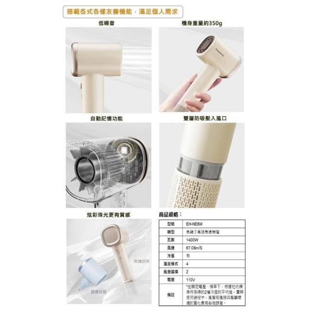 【Panasonic 國際牌】Panasonic 國際牌 高速馬達負離子吹風機 EH-NE6M