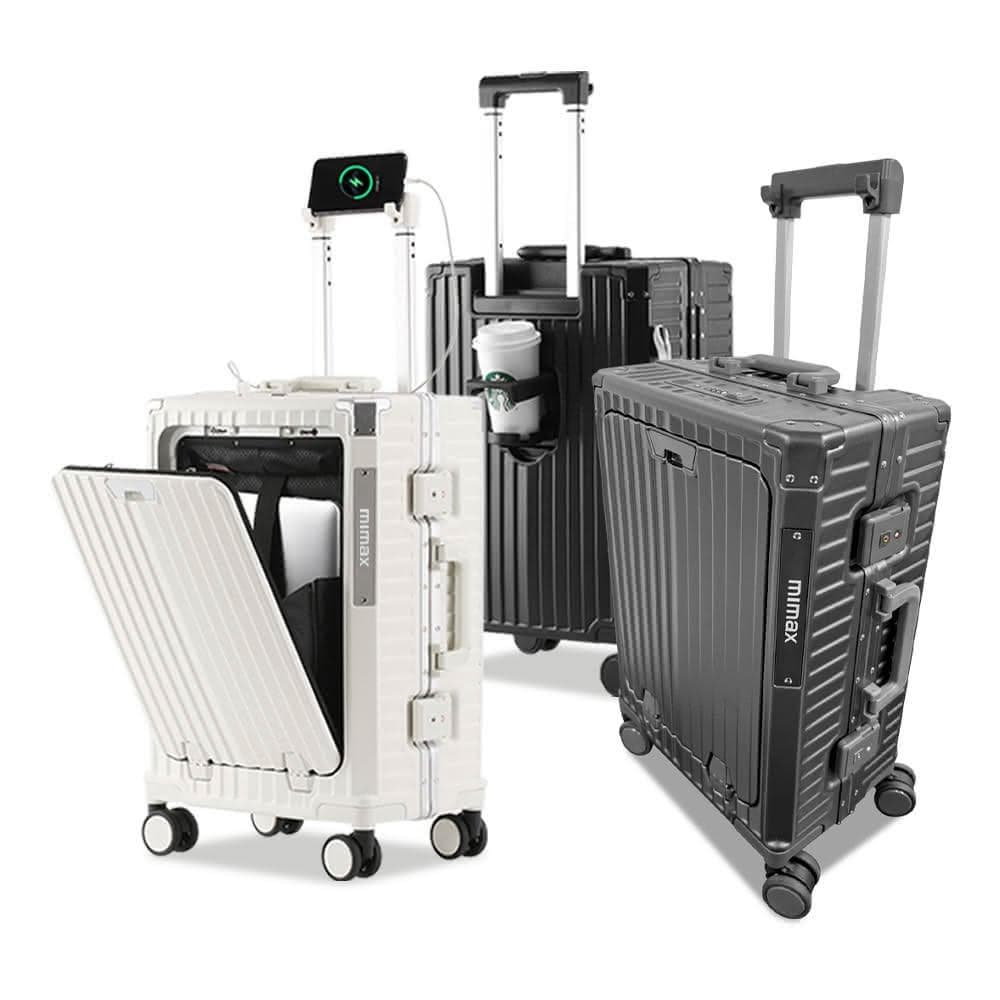 【mimax 米覓】前開式艙門行李箱20吋行李箱 側邊杯架 掛勾 手機支架 USB充電接口 旅行箱