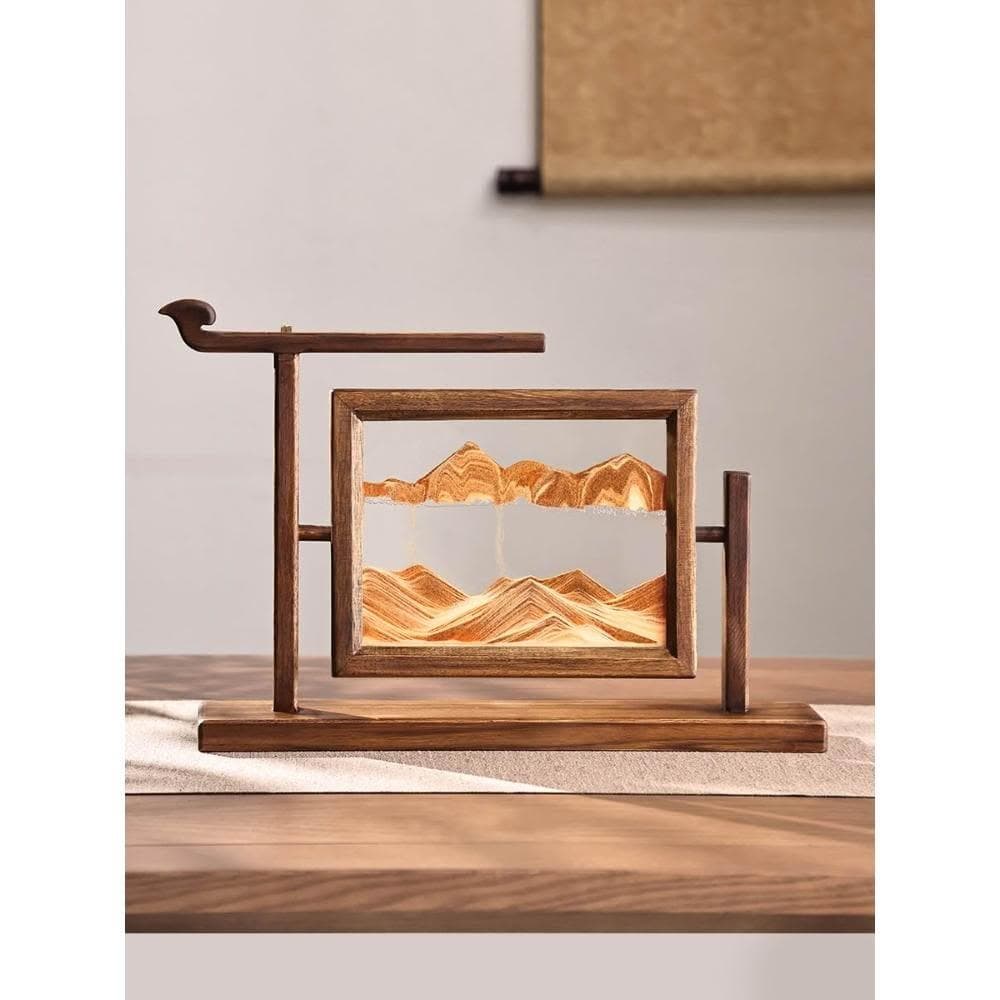 異麗新中式實木沙漏流沙畫擺件辦公室客廳高級感裝飾品喬遷禮物