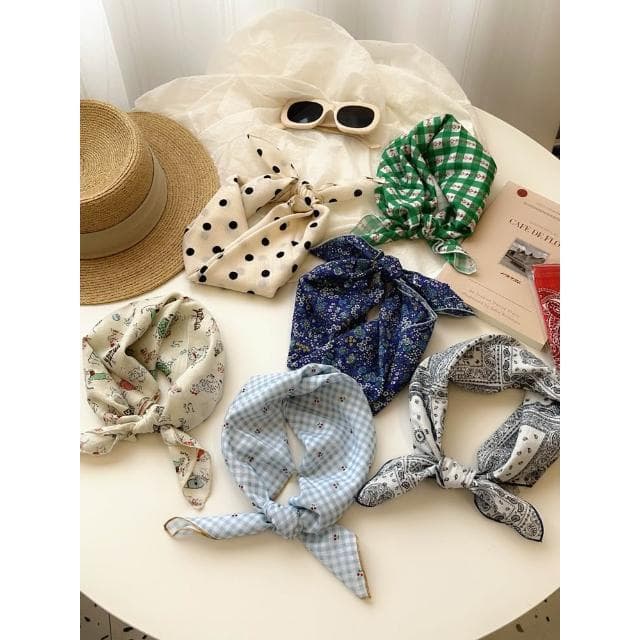 🎗飾間首飾鋪 軟乎方巾碎花波點棉麻領巾圍脖配飾裝飾頭巾文藝復古小清新ins腰巾