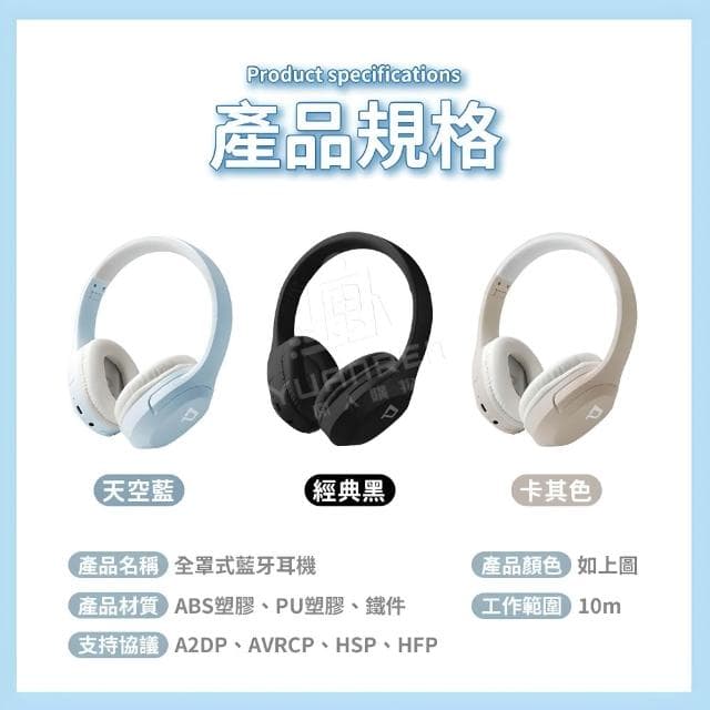 【YUANREN 原人購物】耳罩式耳機 藍牙耳機 全罩式耳機 黑色 天空藍 卡其色 全罩耳機 無線耳機 耳罩 藍芽耳麥 耳機 藍芽