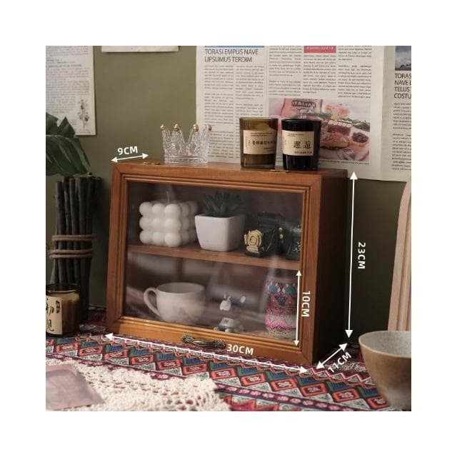桌面咖啡杯子收納盒馬克杯茶具展示櫃實木水杯化妝品復古木質帶蓋