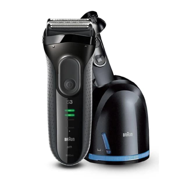 【BRAUN 百靈】德國百靈BRAUN-自動清洗座三刀頭電鬍刀3050cc-福利品+贈電鬍刀旅行盒