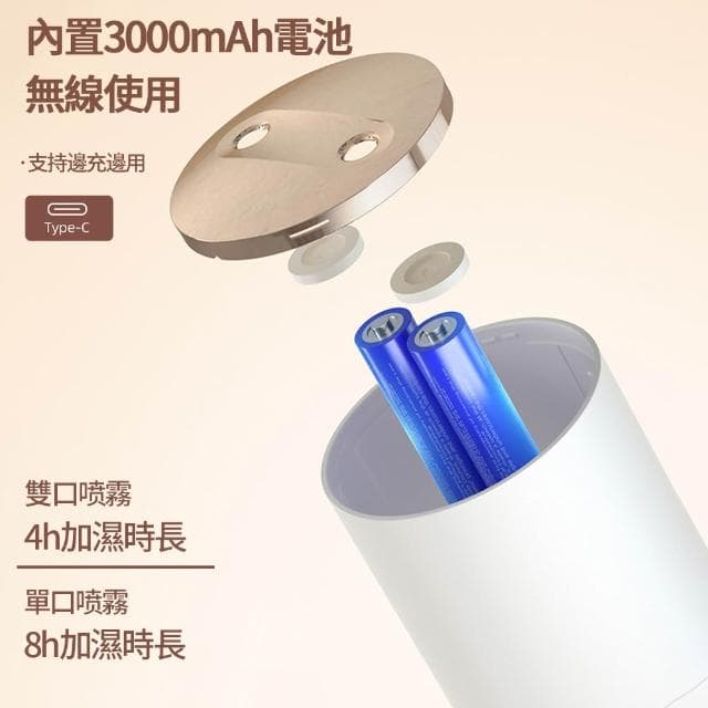 【RTAKO】家用桌面雙噴加濕器 靜音 可調節角度 小型充電加濕器 旋轉雙噴霧加濕器 大容量霧化器 車載無線加濕器 辦公加濕器