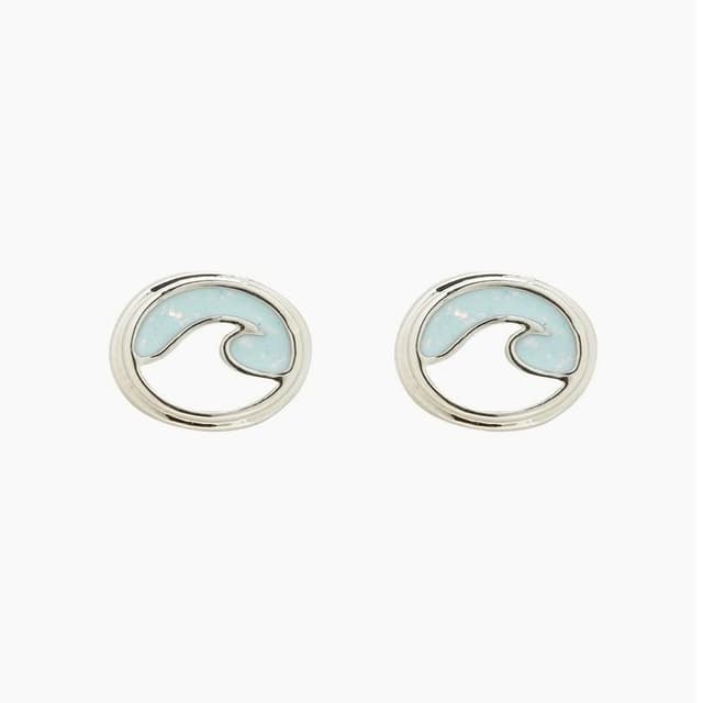 【Pura Vida】美國手工 OPAL ENAMEL 蛋白石琺瑯銀色波浪耳環