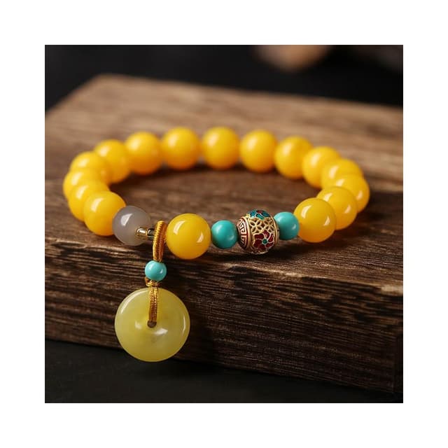 梵花 蜜蠟雞油黃單圈手串紅瑪瑙10mm女款配件復古風文藝碧玉手鍊