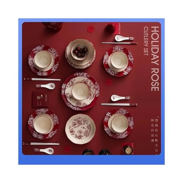 免運 碗碟餐具陶瓷新婚禮物送新娘紅色碗盤筷套裝喬遷新居結婚
