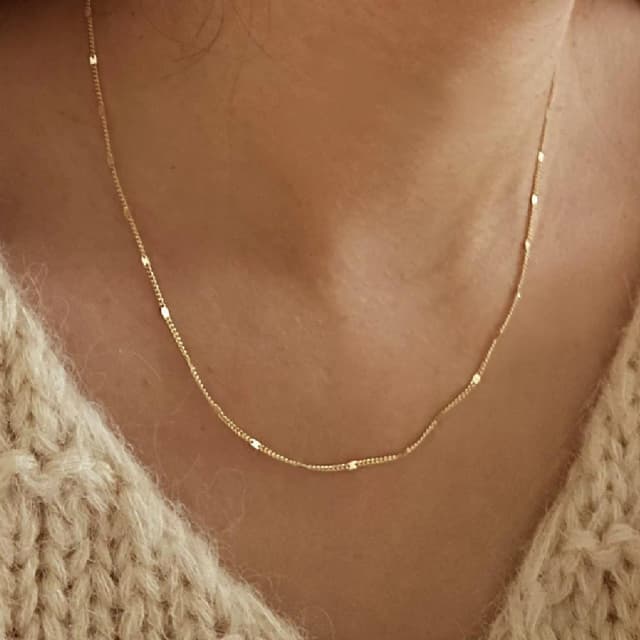 【CReAM】Tiffany純銀抗敏鍍14K金色 基本款素鍊裸鍊中性女項鍊(生日 禮物 送禮 禮盒)