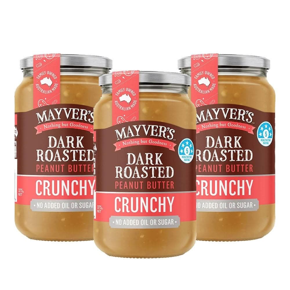 澳洲 Mayvers 香烤無糖花生醬375g-3入組 (顆粒;純素/PEANUT/無麩質)