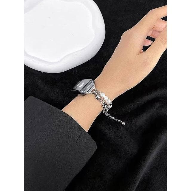 適用於華為小米手機智能手環女款運動多功能珍珠手鍊心率消息提醒